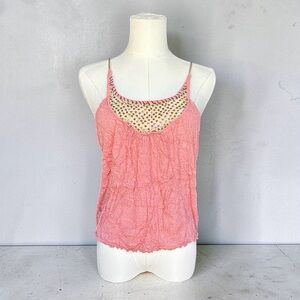 Free People Pink Beaded Mesh Cami Tank